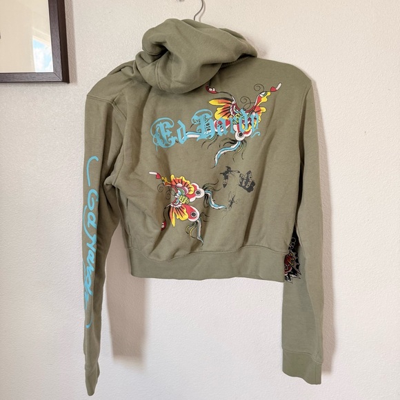 Ed Hardy Butterfly & Rose Crop Girls Hoodie Size Largre - Picture 9 of 10